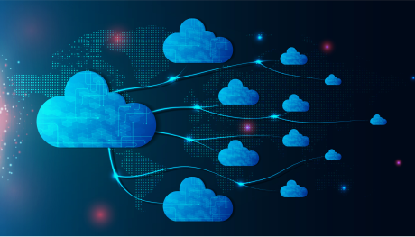 Multicloud picture with energy lines to every cloud